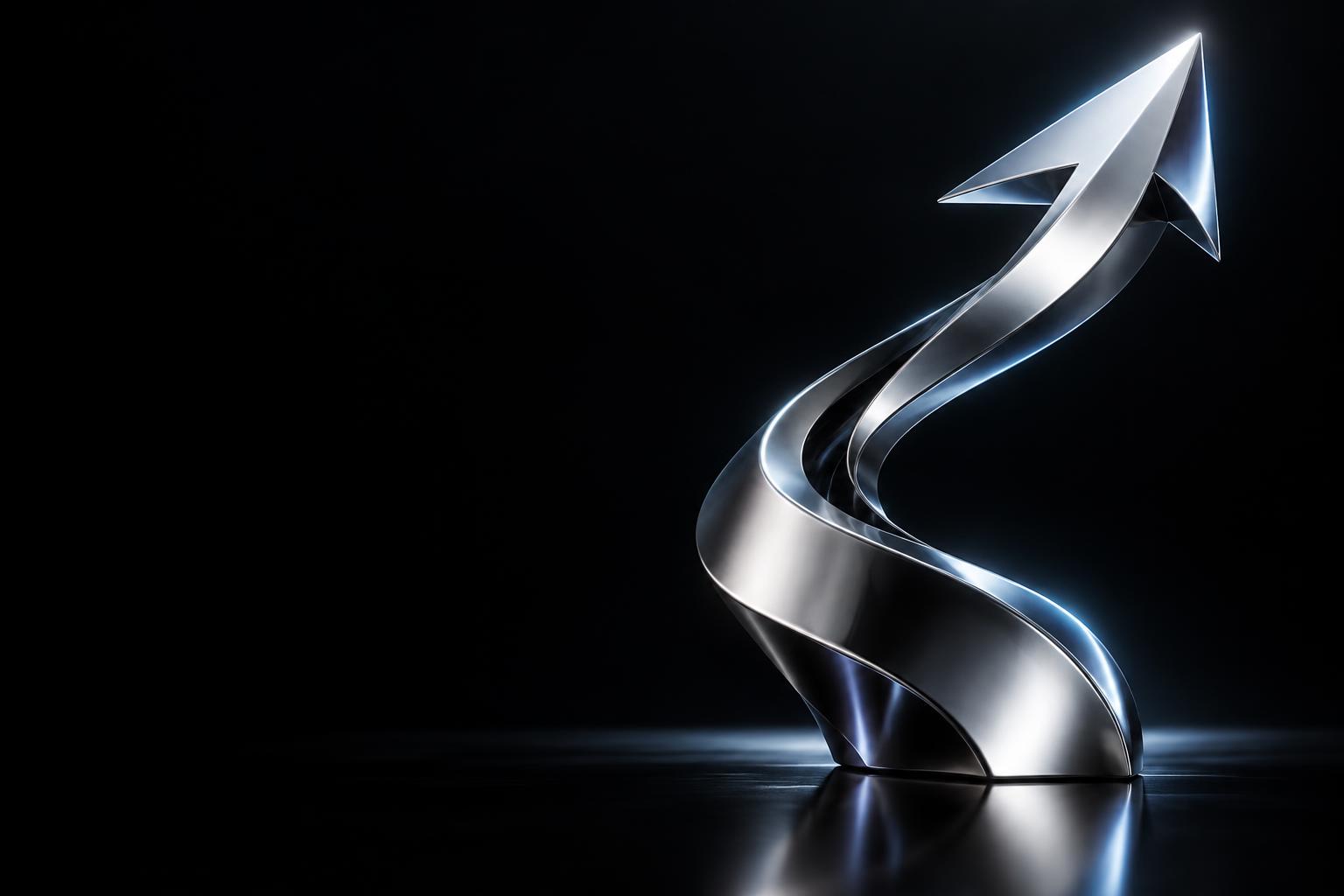 Escultura de una flecha ascendente en cromo, símbolo del crecimiento ScaleUp